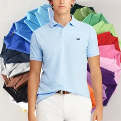 Polos de manga corta para hombre, camisas 2022 de algodón, de Color sólido, informales, a la moda, para verano, 100%, 811