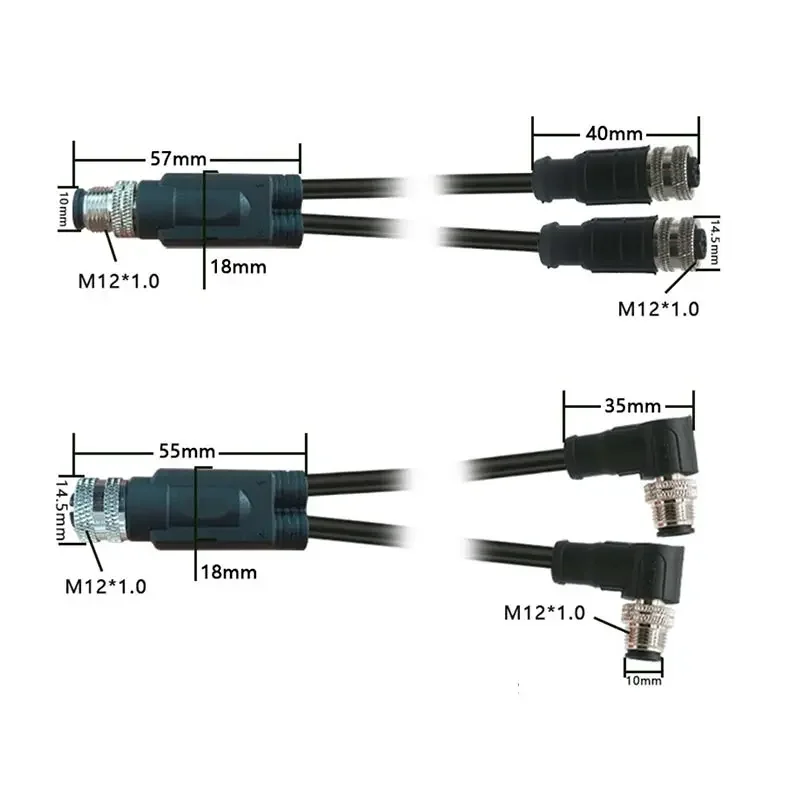M12 Wire Splitter Y-type 4 5 8 Pin Connecting Cable Connector Industrial Grade 250V 22AWG Shielded Waterproof Connector Line