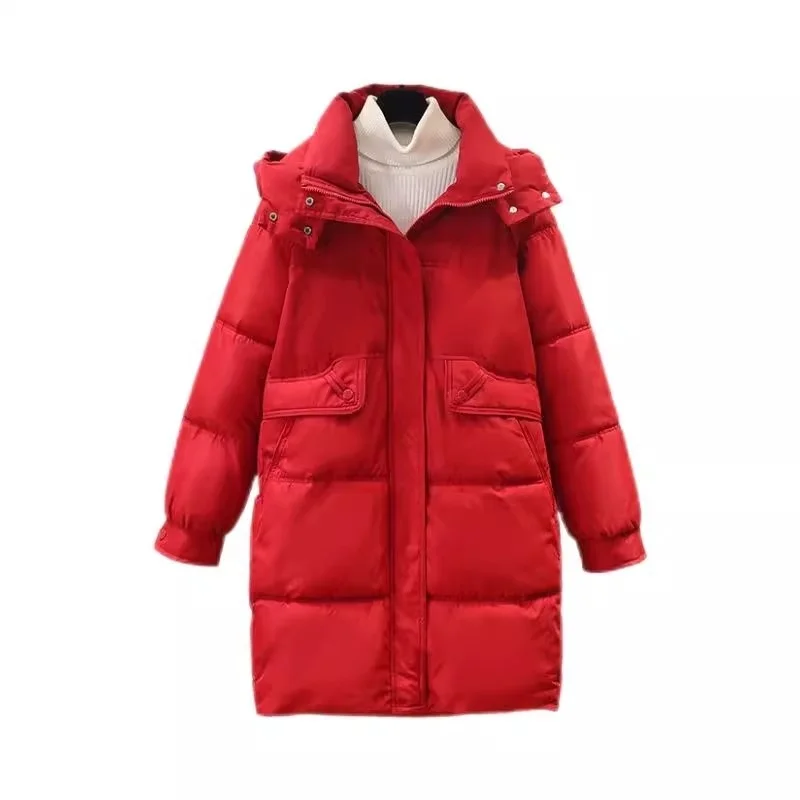Chapeau détachable manteau en coton pour femmes hiver 2025 nouvelle mode mi-longue décontracté ample surdimensionné veste à la mode chaud pardessus w292