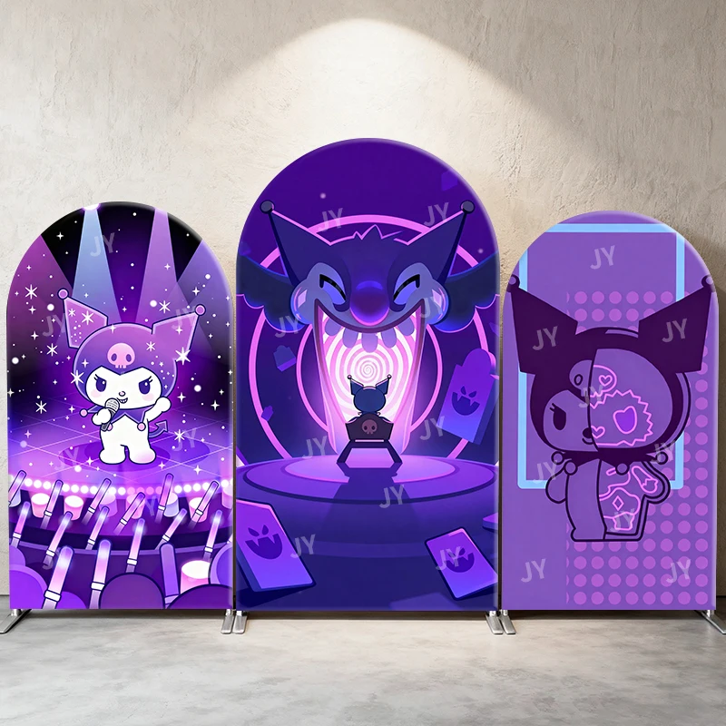 

Kuromi Neon Stage Style Arch Backdrop Cover Dynamic Festive Scene For Kids Birthday Baby Shower Photo Booth Decor Background