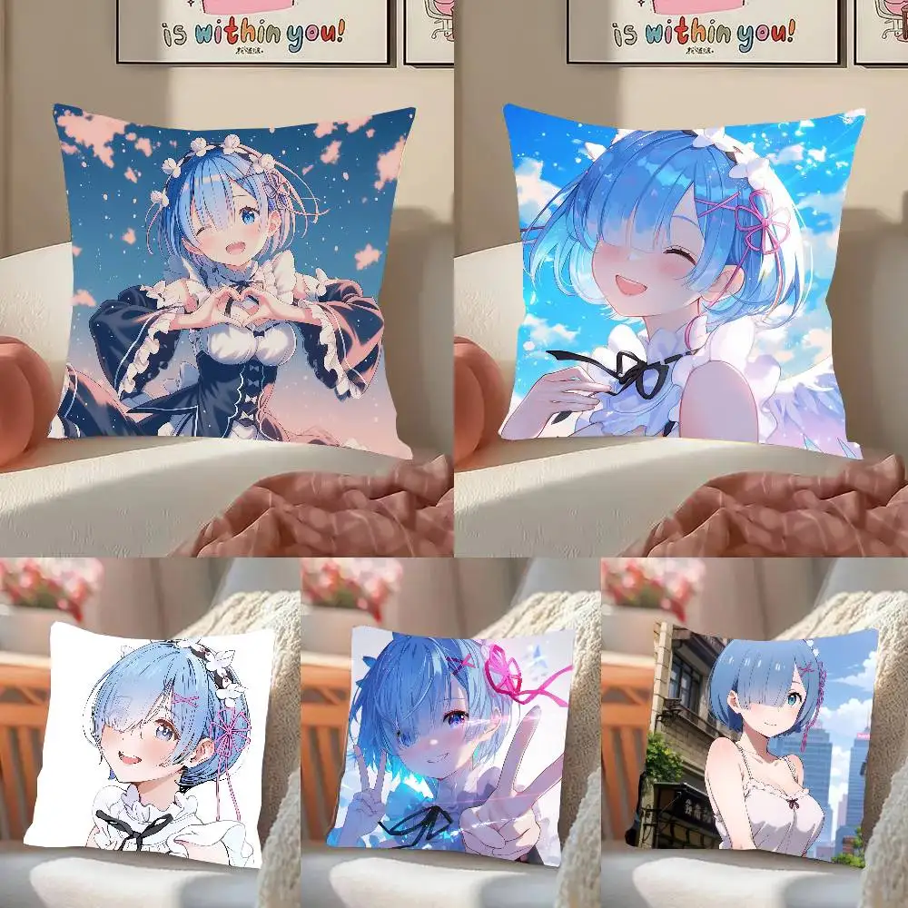 Rem Anime Re ZERO- Starting Life In Another World Pillow Case Fashion Square Pillowcase Bedroom Sofa Room Ins Decoration Leisure