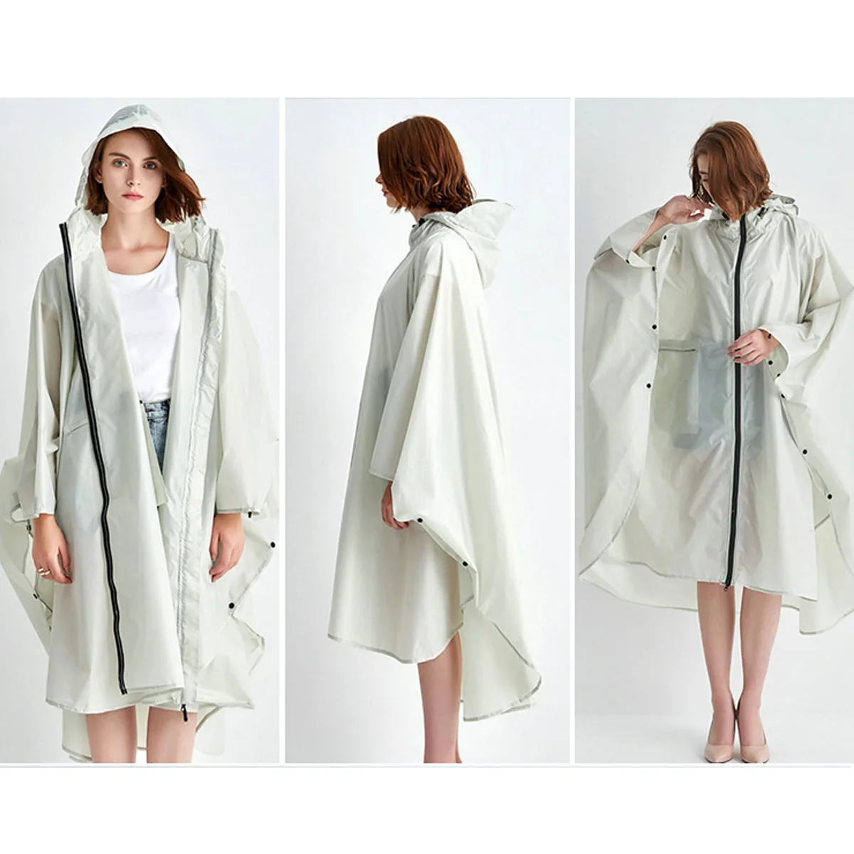 Fashionable Portable Poncho Raincoat Men's and Women's Poncho Backpack Riding 210T Polyester Taffeta Waterproof Zipper Upgrade