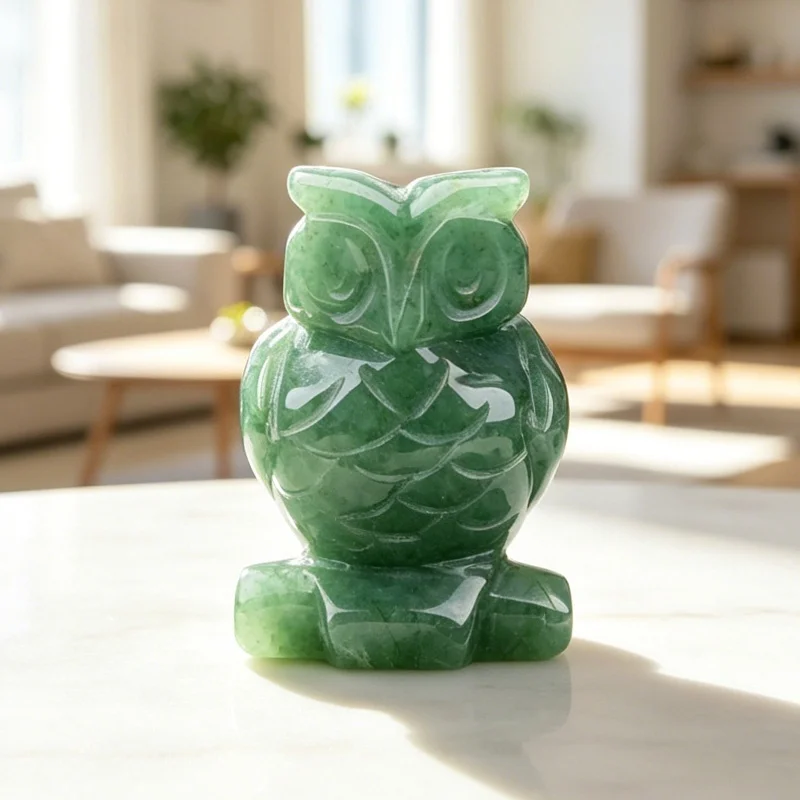 Mini Natural Stone Owl Sculpture Hand Polished Healing Crystal Figurine Home Desk Decoration Crystal Gift for Women Men