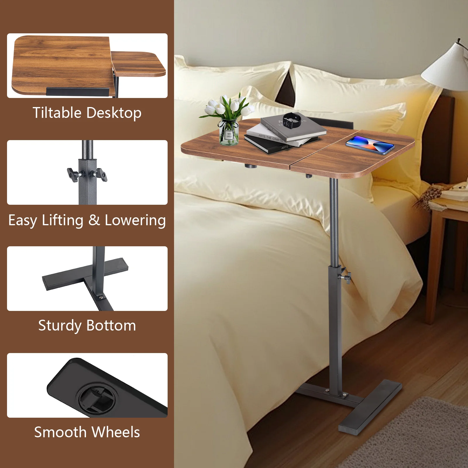 Nouvelle Table roulante réglable support pour ordinateur Portable Table inclinable bureau canapé-lit Table d'appoint bureau Portable Table basse Mobile