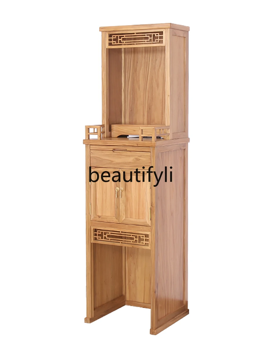 Elm solid wood household vertical cabinet double-layer Buddhist niche new Chinese two-layer offering cabinet