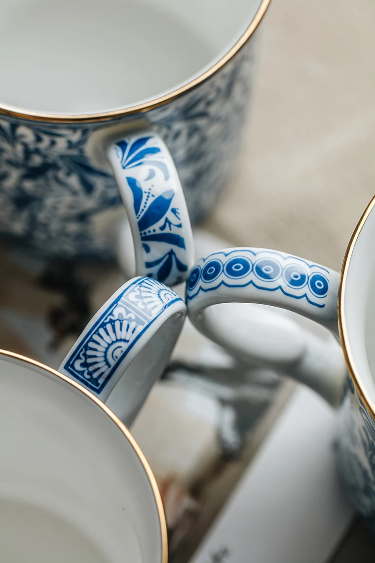 British classical coffee cup ceramic European afternoon tea bone china retro blue and white retro style