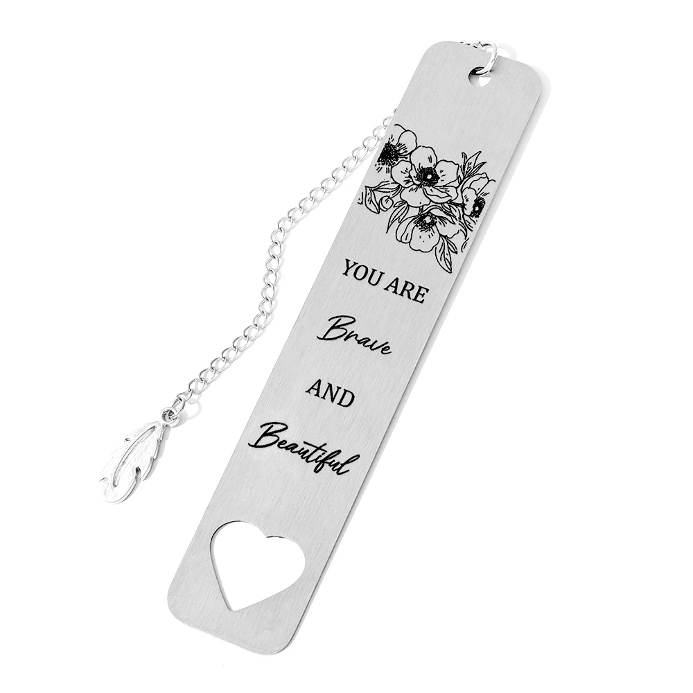 

Silver Elegant Metal Bookmark Handwritten 'Brave & Beautiful' Quote Inspirational Gift for Women Readers Birthdays Graduation
