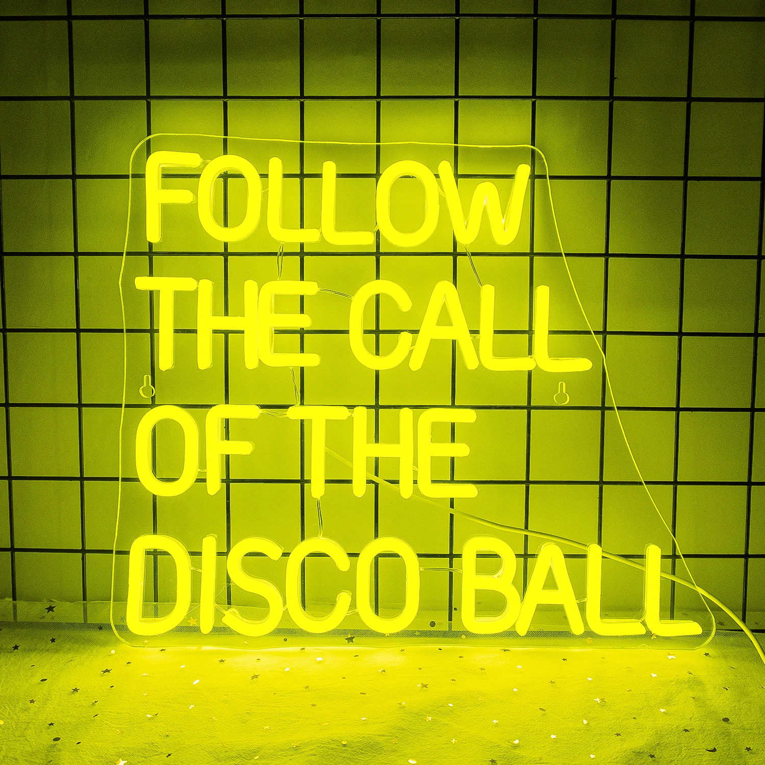 Señal de neón Follow The Call Of The Disco Ball, letras Led amarillas, decoración de habitación para Bar, fiesta en casa, cueva de hombre, logotipo regulable