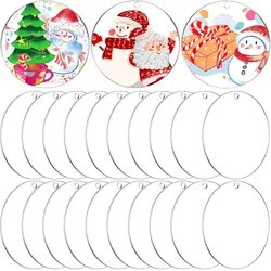 50pcs Acrylic Ornament Blanks, 3 Inch Round Circle Acrylic Blanks Bulk for Vinyl Clear Acrylic Discs Keychain with Hole