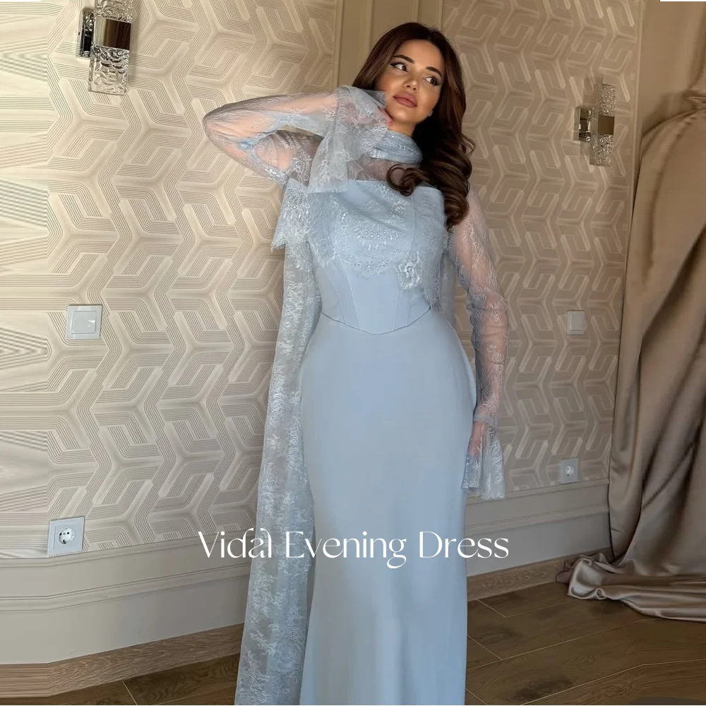 

Vindal Saudi Arabia Mermaid Prom Evening Dresses Satin Sweetheart Party Dress With Lace Long Sleeve Prom Gowns Customized