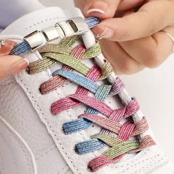 Rainbow Shoe Laces Without Ties Press Lock Elastic Shoelaces For Sneakers Kids Adult Flats Lazy Shoelace Rubber band 25 Colors