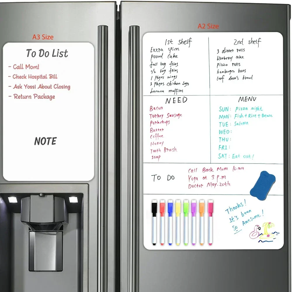 A2/A3 Size Magnetic Dry Erase Whiteboard for Fridge Magnet White Board Weekly Planner Calendar Notepads Reusable