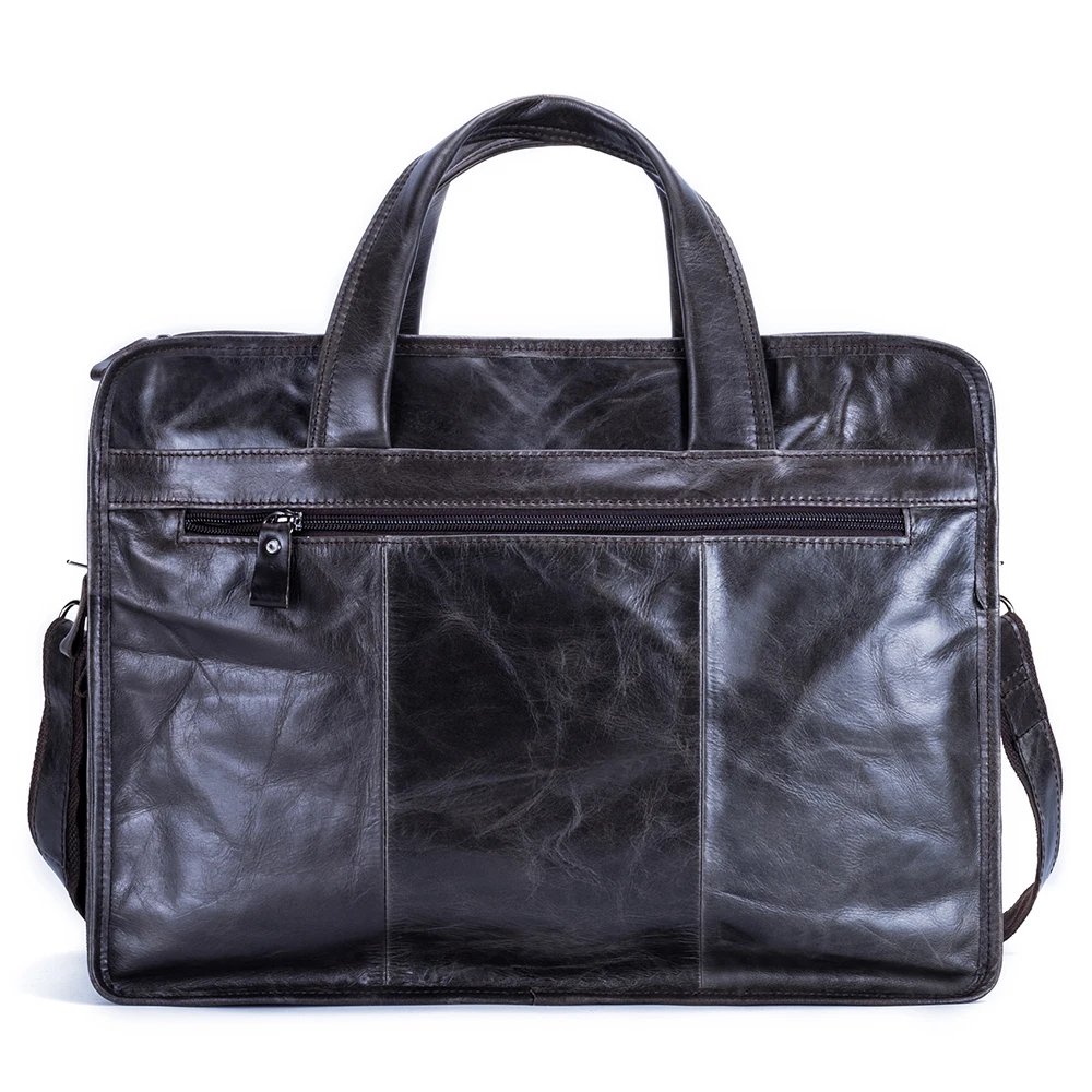 casual retro leather men briefcase 15.6-inch computer bag business handbag shoulder satchel head layer cowhide men's bag