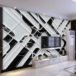Photo Wallpaper Modern Light Luxury Black Marble Lattice Mural Living Room TV Sofa Background Wall  Waterproof Papel De Parede