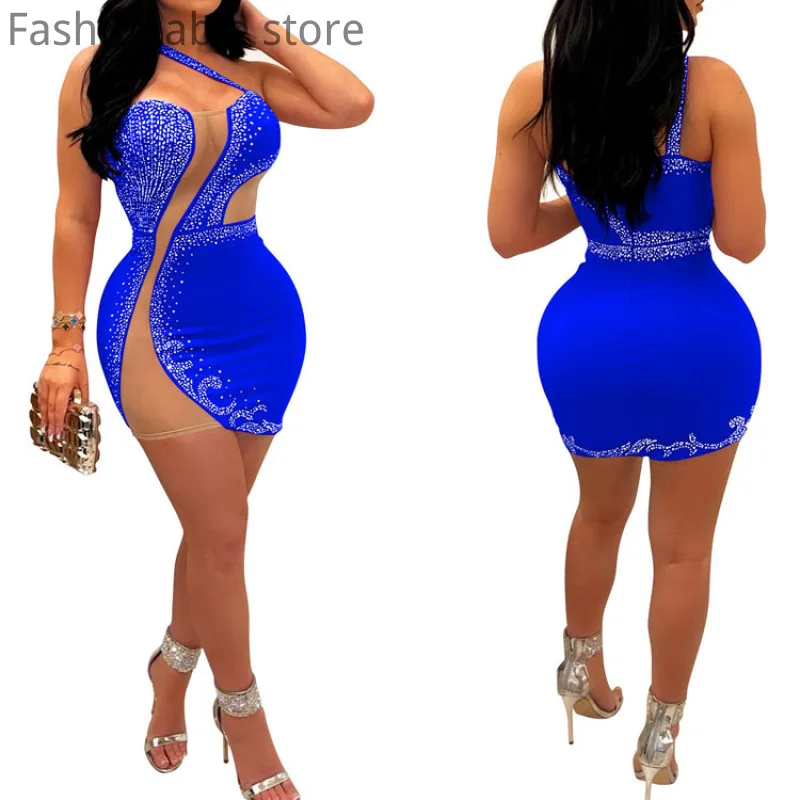 

Mesh Rhinestone Sleeveless Backless Party Dress