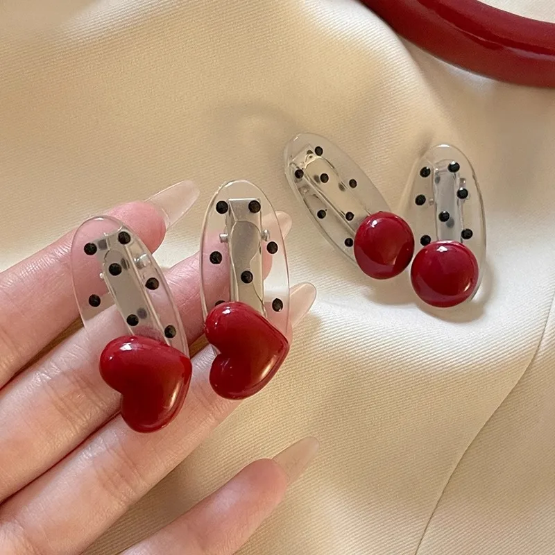 Red Love Polka Dot Hairpin Bangs Clip Retro Hairpin Broken Hair Duck Bill Clip Headdress Headwear Girls Women Hair Accessories