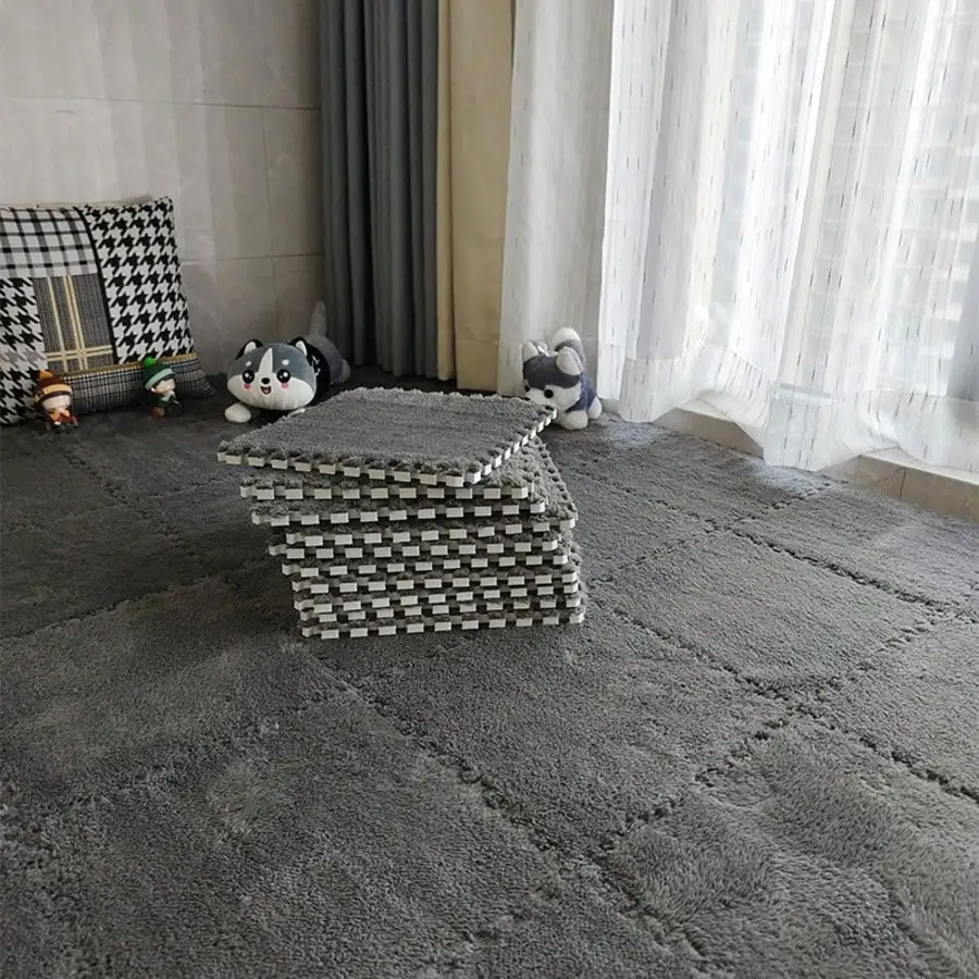 12 قطعة من حصيرة الزحف القطيفة ذات اللون الصلب - حصيرة EVA ناعمة وغير قابلة للانزلاق، مناسبة لغرفة النوم وغرفة المعيشة والديكور المنزلي
