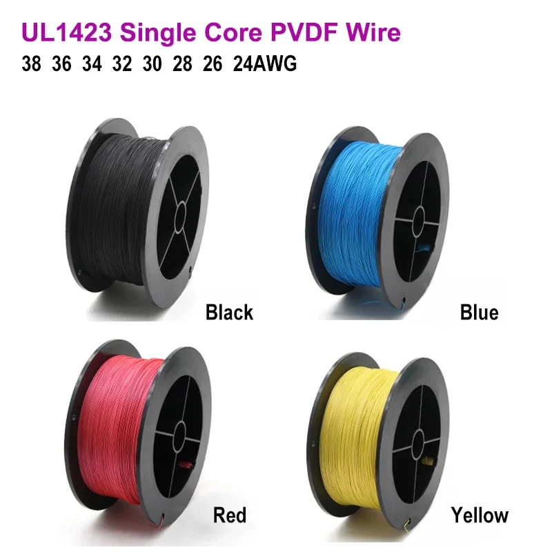 5~500M UL1423 PTFE Wire 38~24AWG High Temperature Electronic Line Single Core PVDF Insulated Silvered Plated Copper Cable