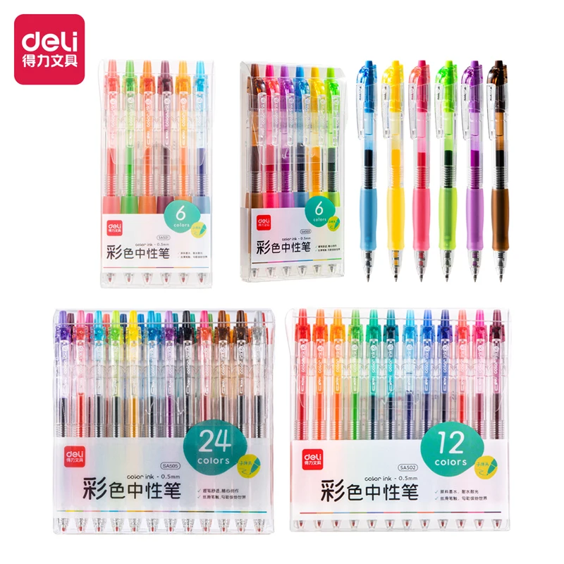 

Deli Fashion Cute Gel Pen Pressed Colorful Pens Mark the Key Points 0.5MM Refill Press Smooth Back to School Korean Stationery