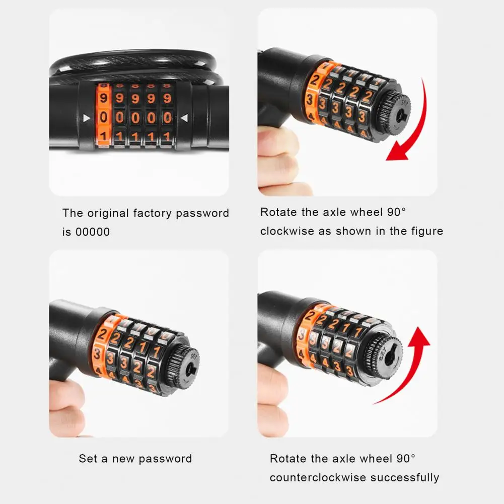 Seat Tube Lock Led Tail Light Bicycle Lock with Shear-resistant Cable Anti-theft 5 Digit Combination Bike Lock for Safety