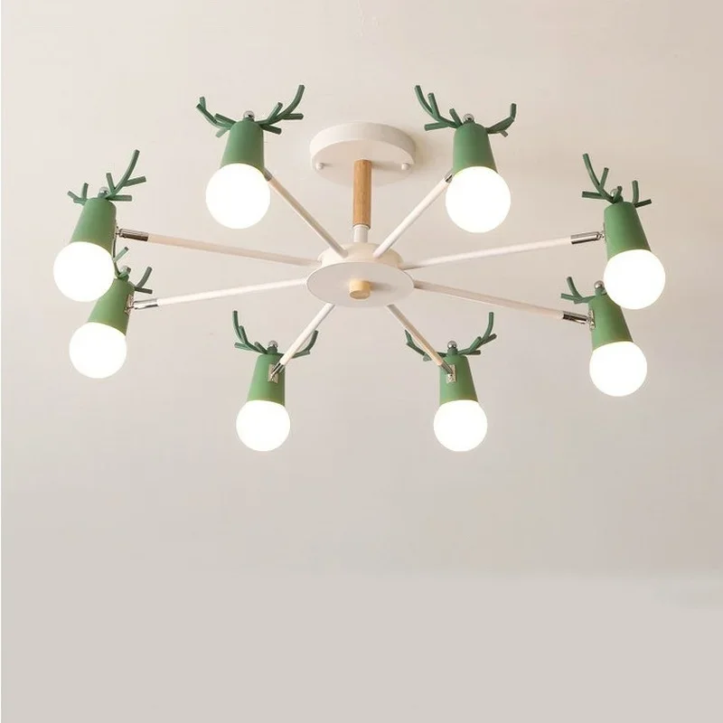 

Modern Wood Chandelier Horn Deer Lampshade Kids Room Girl Room Chandelier Black White Pink Chandelier Led Salon Lighting