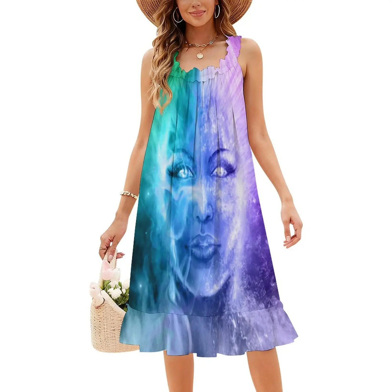 Senhora estrelas estilo coreano vestido casual para mulheres simples diário escritório senhora vestidos senhora estrelas galáxia mulher abstrata das mulheres