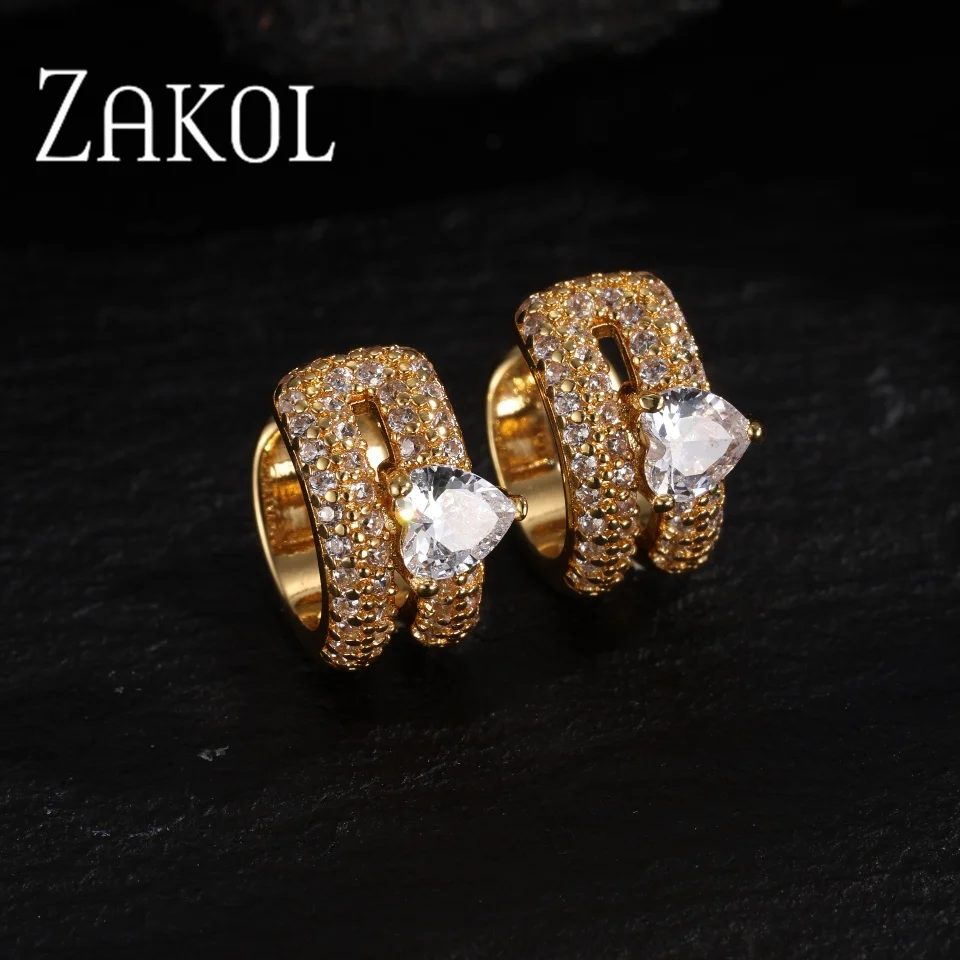 

ZAKOL Simple Fashion Love Design Zircon Ear Clip Earrings With Micro-set No Piercing Hip-hop Jewelry Accessories For Women Men