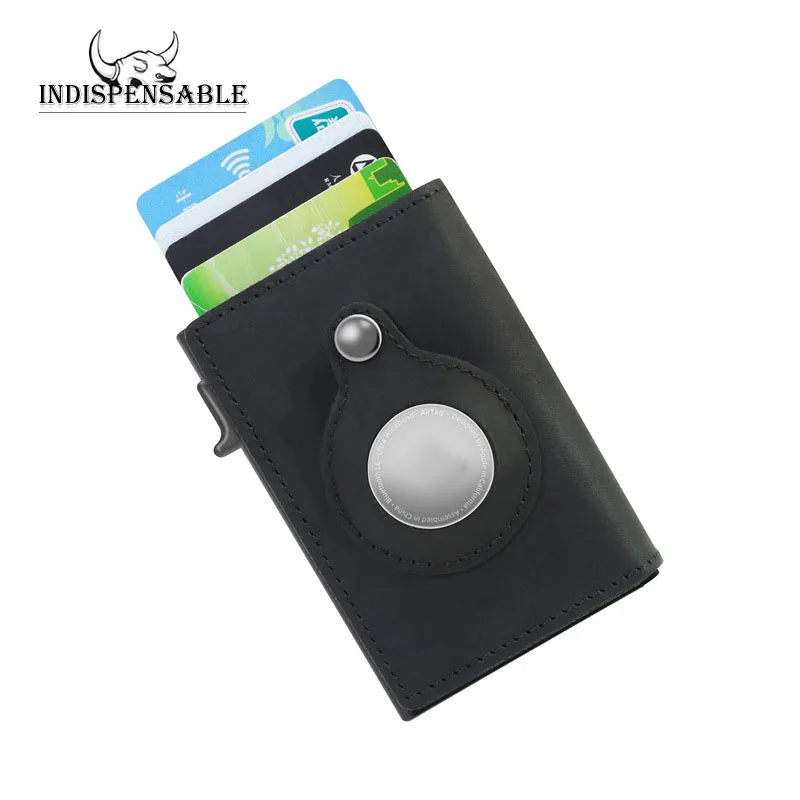 

Indispensable New Men Airtag Wallet Rfid Anti-theft Swipe Credit Card Holder Genuine Leather Metal Aluminum Alloy Card Box Mini