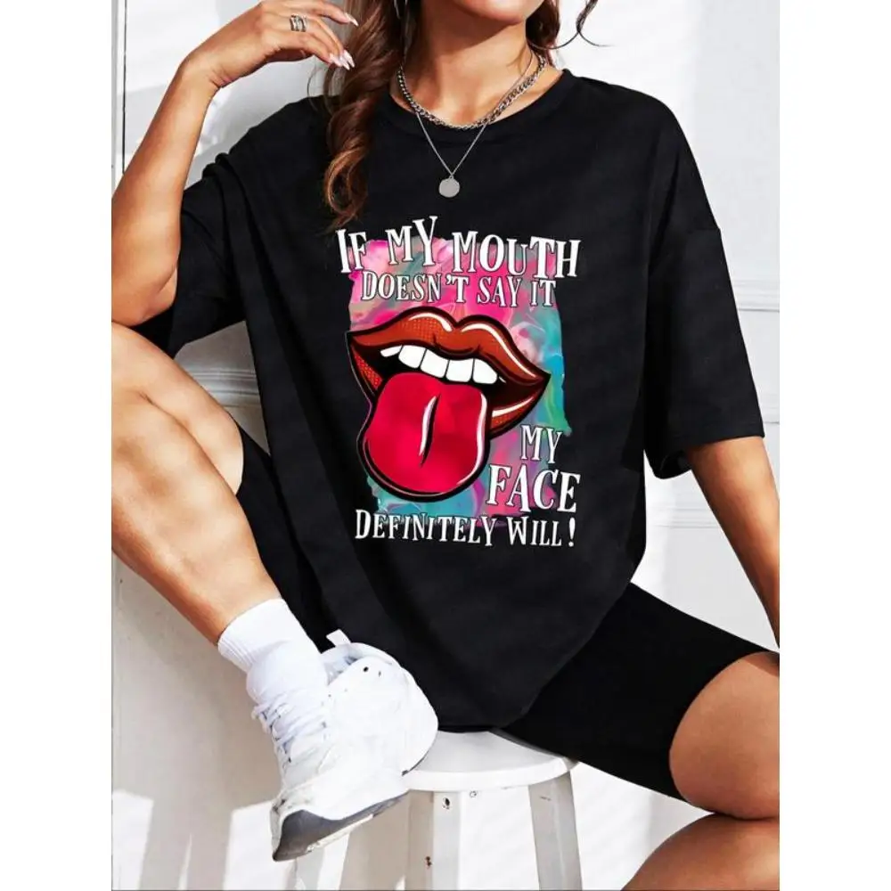 

Women's Cartoon Graphic Print Round Neck Tee, Summer Clothes Women, Casual Drop Shoulder Short Sleeve T-shirt for Daily Wear