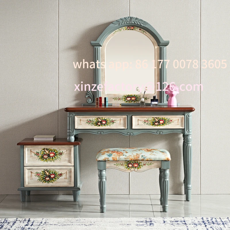 

Customizable dresser makeup vanity table with mirror Mini dressingtable Bedrmakeup headdresses American retro bedroom solidwood