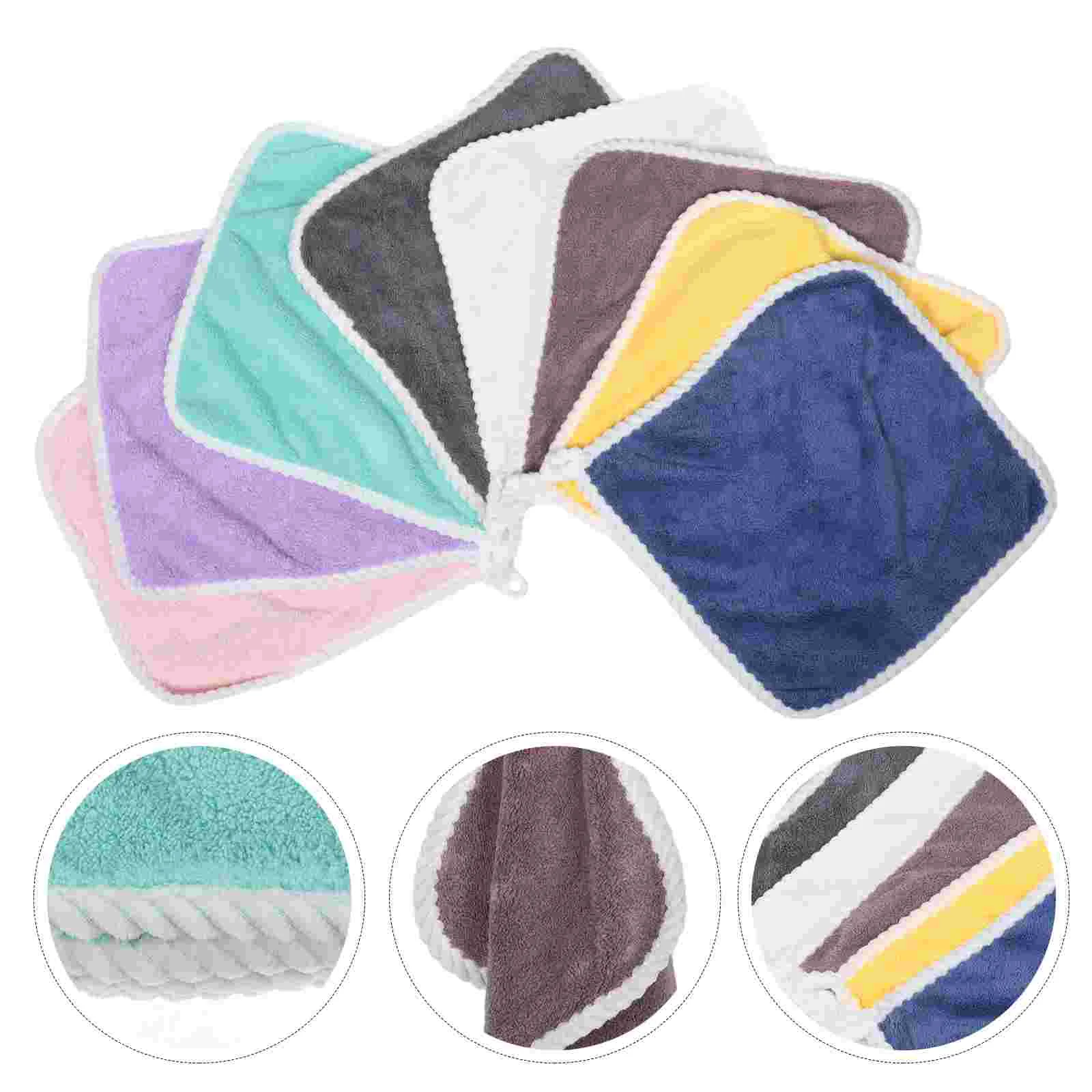 8 Pcs Belt Ring Flannel Face Towel Travel Hand Towels Coral Fleece Wash Cloths for Babies