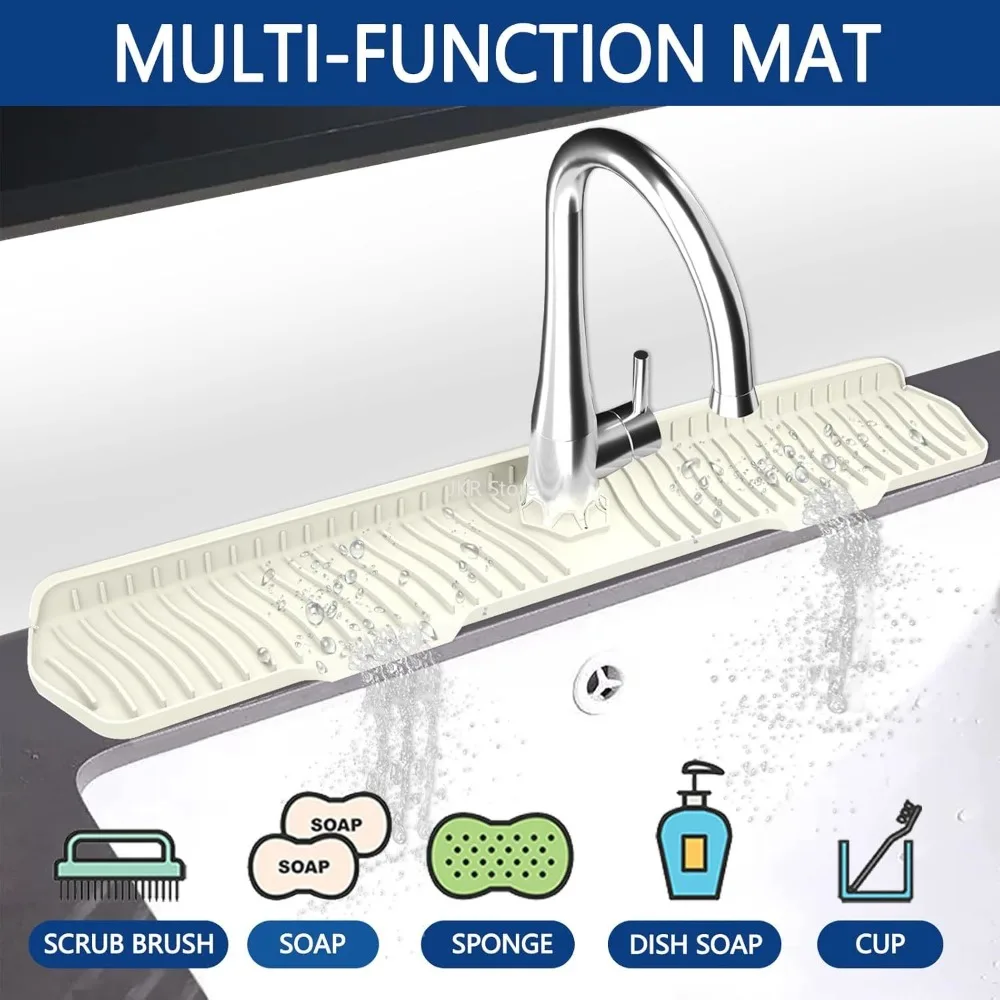 1/2PCS Kitchen Sink Faucet Mat Split Silicone Splash Guard Absorbent Non Slip Counter Protector Washable Drain Pad