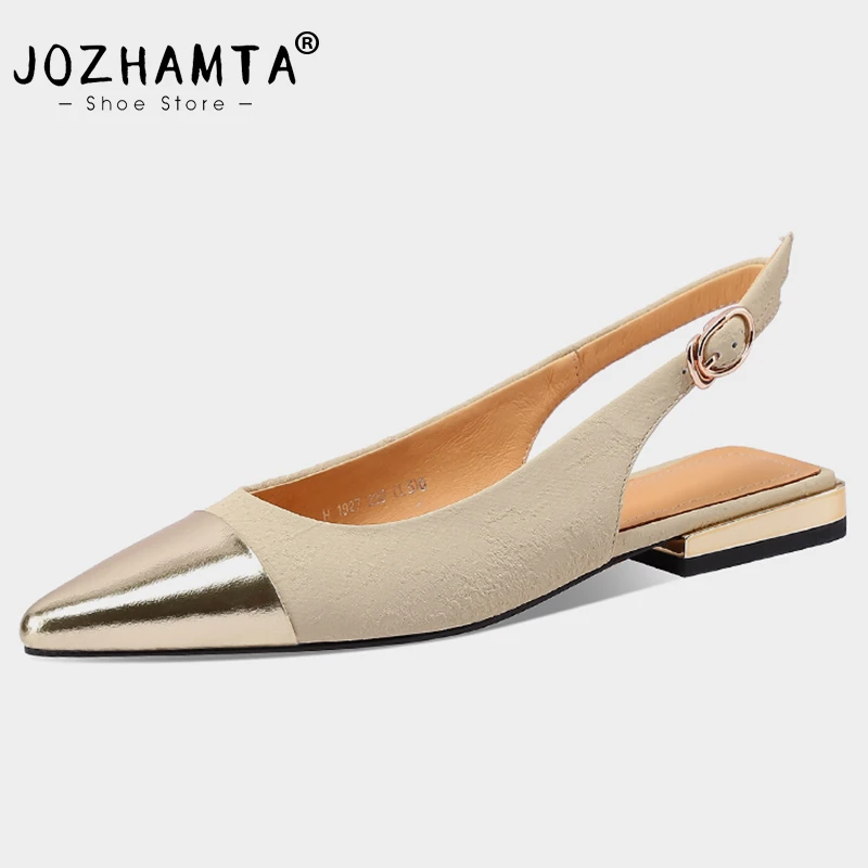 

JOZHAMTA Size 34-39 Flats Sandals For Women Real Leather Low Heels Shoes For Women 2023 Summer Slingback Buckle Chunky Sandalias