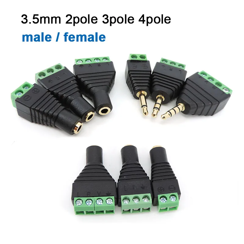 Video AV 3.5mm 2 3 4 Pole mono Stereo Male female AV Screw Terminal Jack 3.5 male 3 pin 4 pin Terminal Block Plug m20