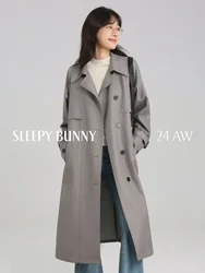 Fall Winter Women Gray Trench Coat British Style Loose Fit Mid-Length Jacket Korean Elegant Casual Overcoat for Petite Frames