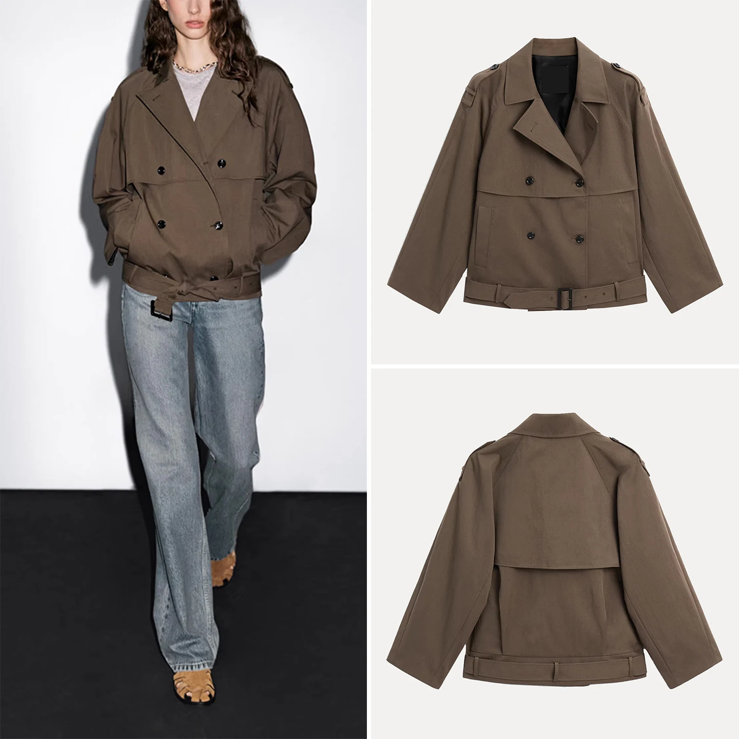 

Новинка осени 202, женская модная дизайнерская ветровка с поясом и воротником-стойкой, верхняя одежда для женщин