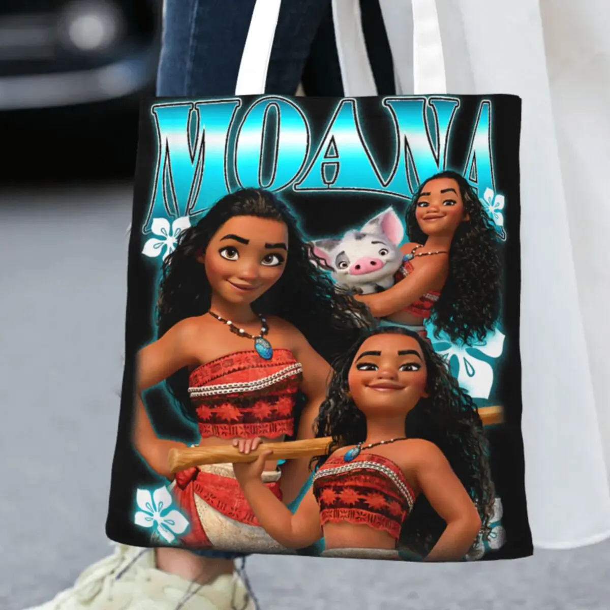 

Moana Cute Pua And Moana Brave Pose Collage Poster Shopper Bag Handbags Student Print Tote Bag Aesthetic Office Shopping Bags