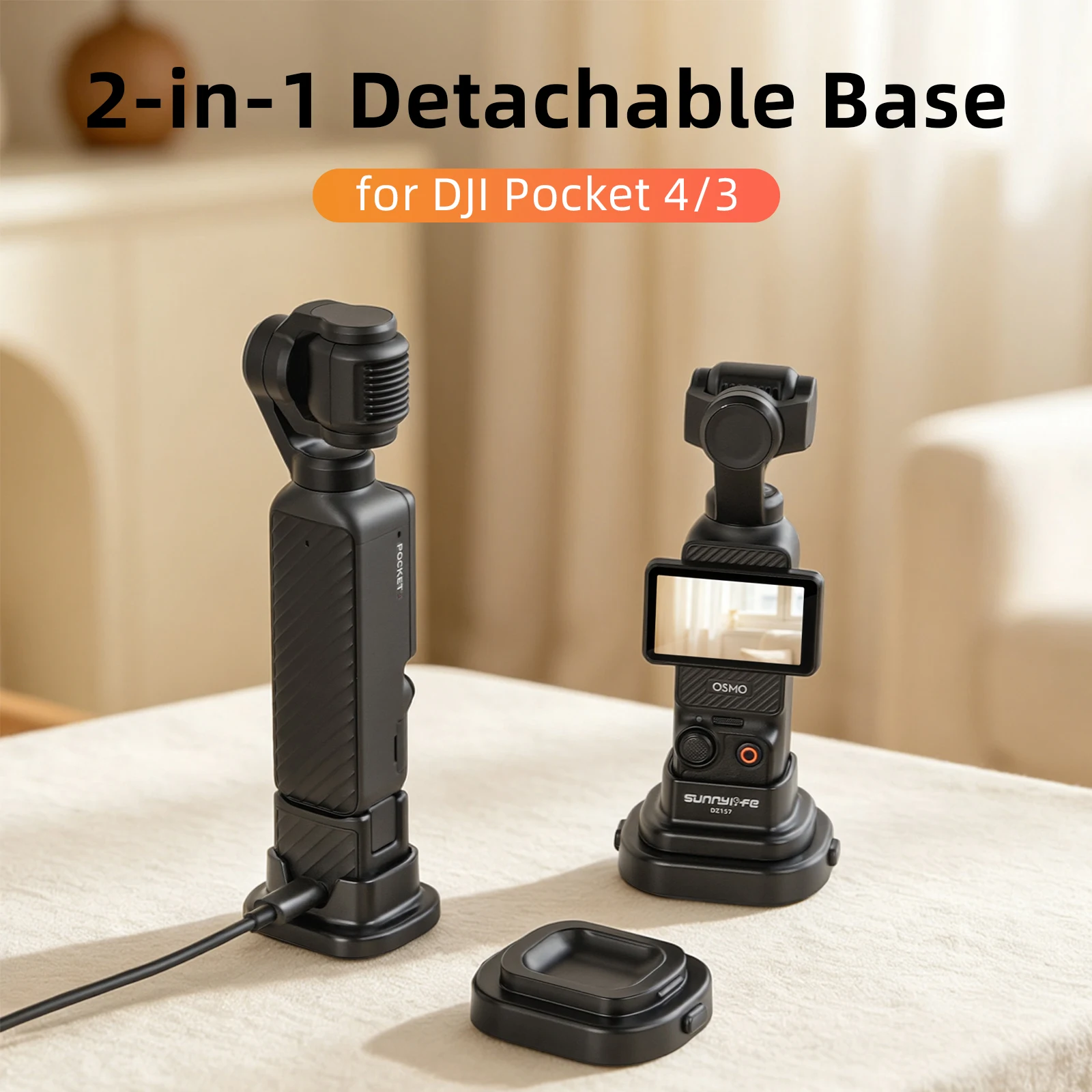 

2-in-1 Detachable Base for DJI Osmo Pocket 4 Camera Car & Desktop Fixed Support Upright Base for DJI Osmo Pocket4 Accessories