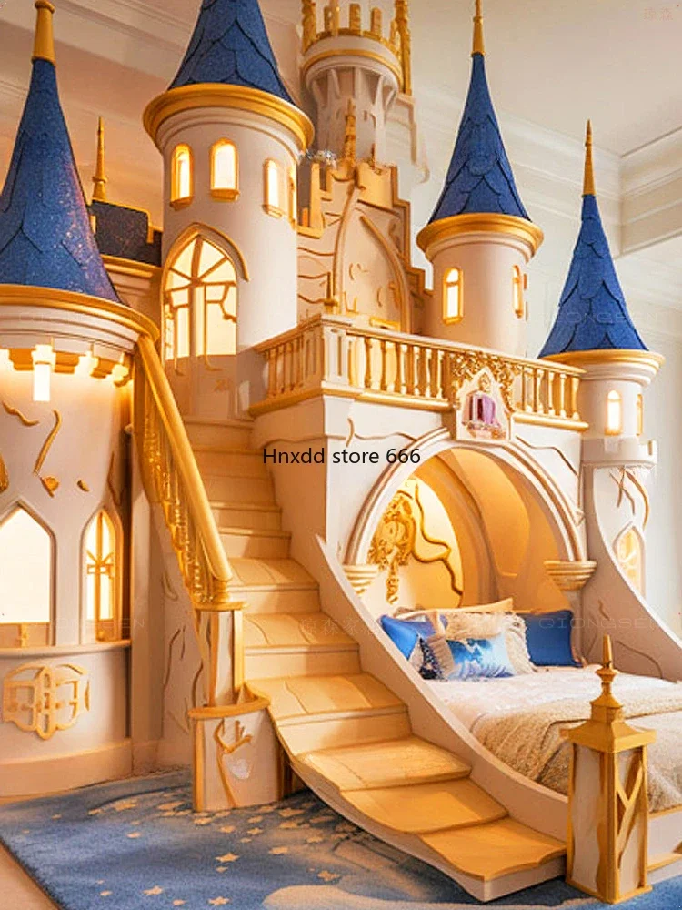 Luxury Princess Castle Staggered High and Low Staggered Upper and Lower Bunk Beds B & B Hotel