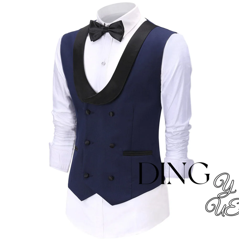 Casual Double Breasted Fashion Men\'s Suit Vest Regular Fit Shawl Lapel Waistcoat Formal Business Slim Fit For Wedding Groomsmen