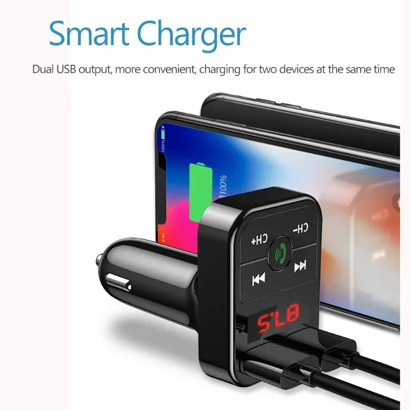VIKEFON Car Bluetooth 5.0 FM Transmitter Receiver TF Handsfree Car Kit 2.1A Dual USB Car Charger Audio Wireless Car Adapter image 2