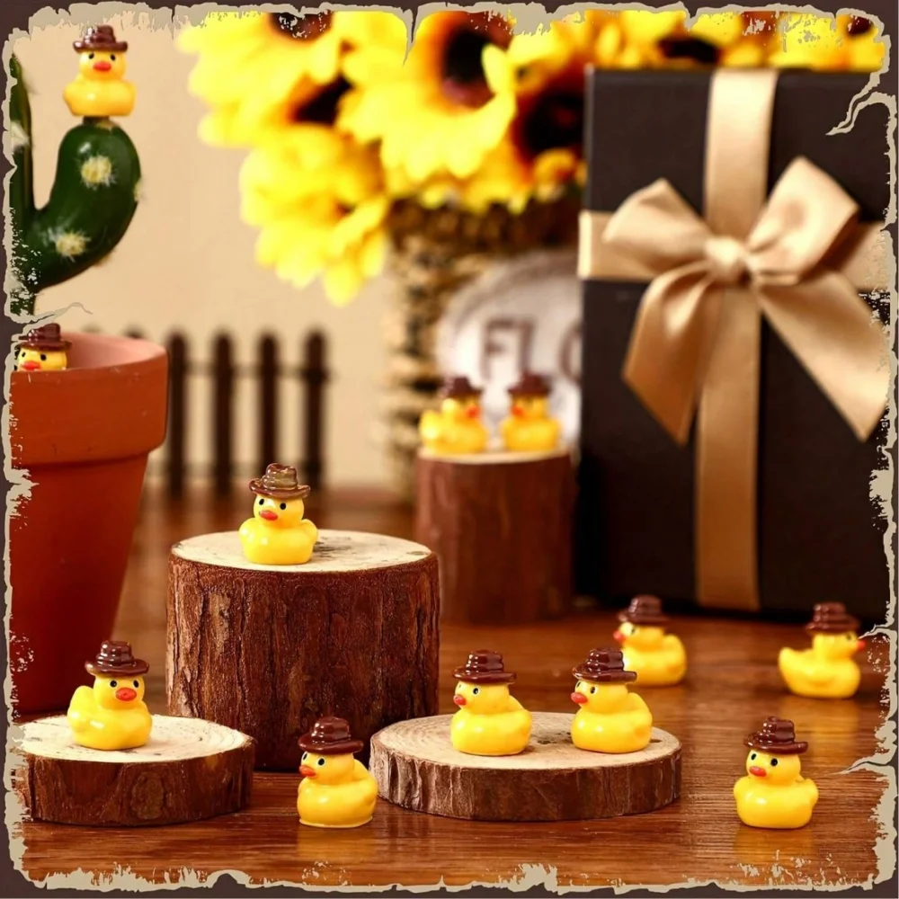 50Pcs Mini Resin Cowboy Ducks Duckies Figurine with Cowboy Hat for DIY Garden Landscape Garden Aquarium Decor Party, Ideal for Pa view 2