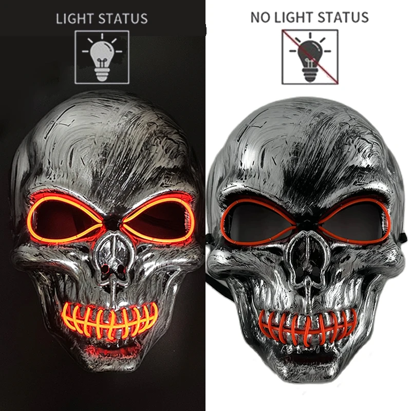 Halloween Cosplay Accessory Props Horror Skull Head Full Face Mask  Headwear Disguise Skeleton Mask Glowing For Halloween Night