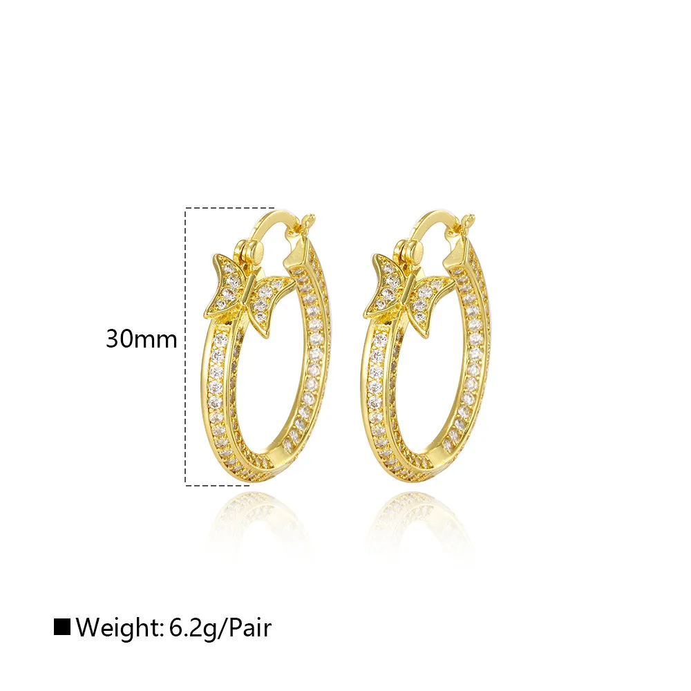 Exaggerated fashion copper full of diamonds butterfly earrings earrings women's sweet and cool style daily work wear