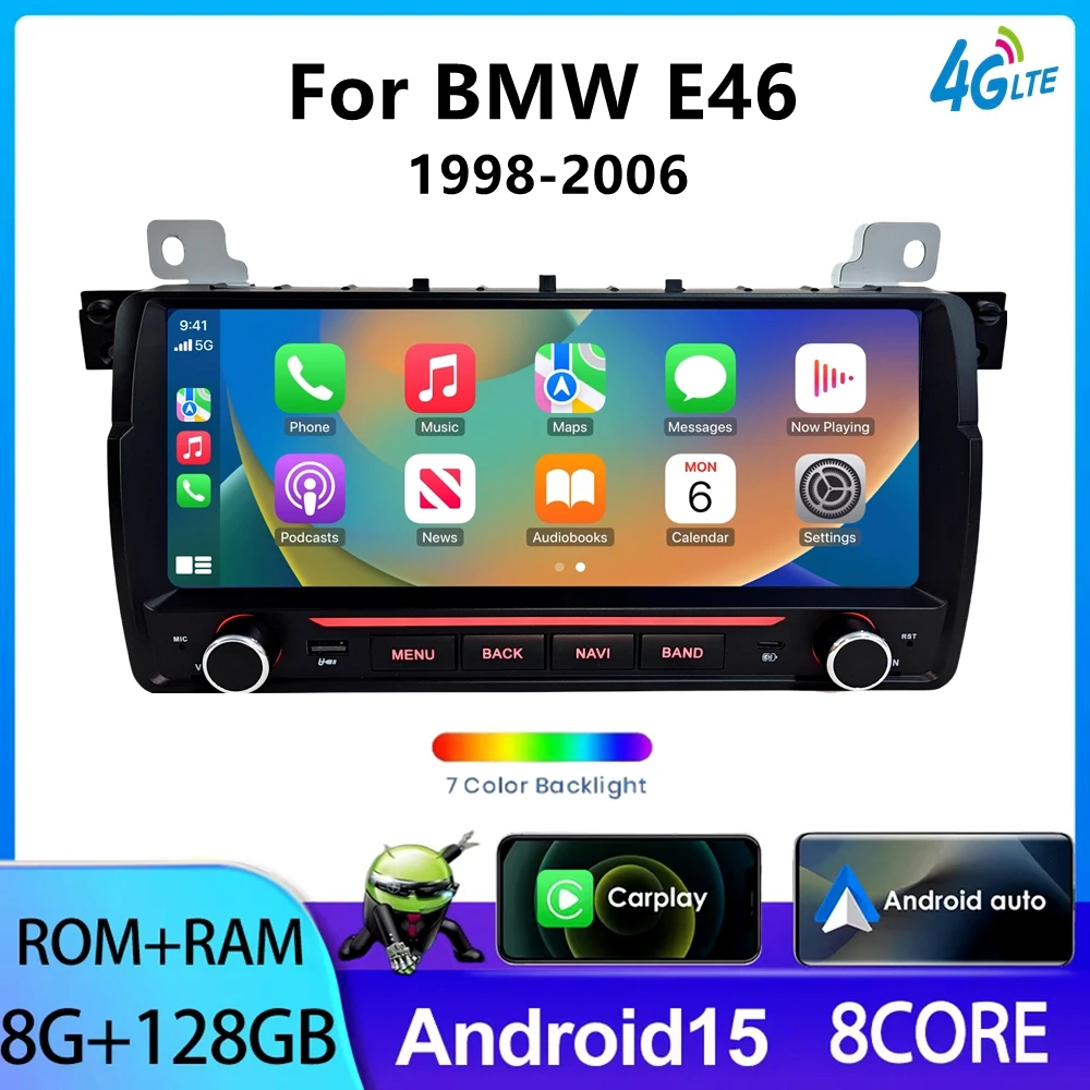 9,3'' Für BMW 3er Serie E46 1998 - 2006 Kabelloses CarPlay BT Autoradio Multimedia-Player GPS-Navigation Android Auto WLAN Touchscreen