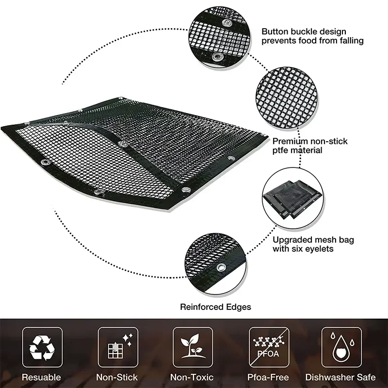 LMETJMA PTFE Mesh Grillzakken Herbruikbare Non-stick BBQ Barbecue Zakken voor Houtskool Gasrokers BBQ Veggie Grillzakken 1PC