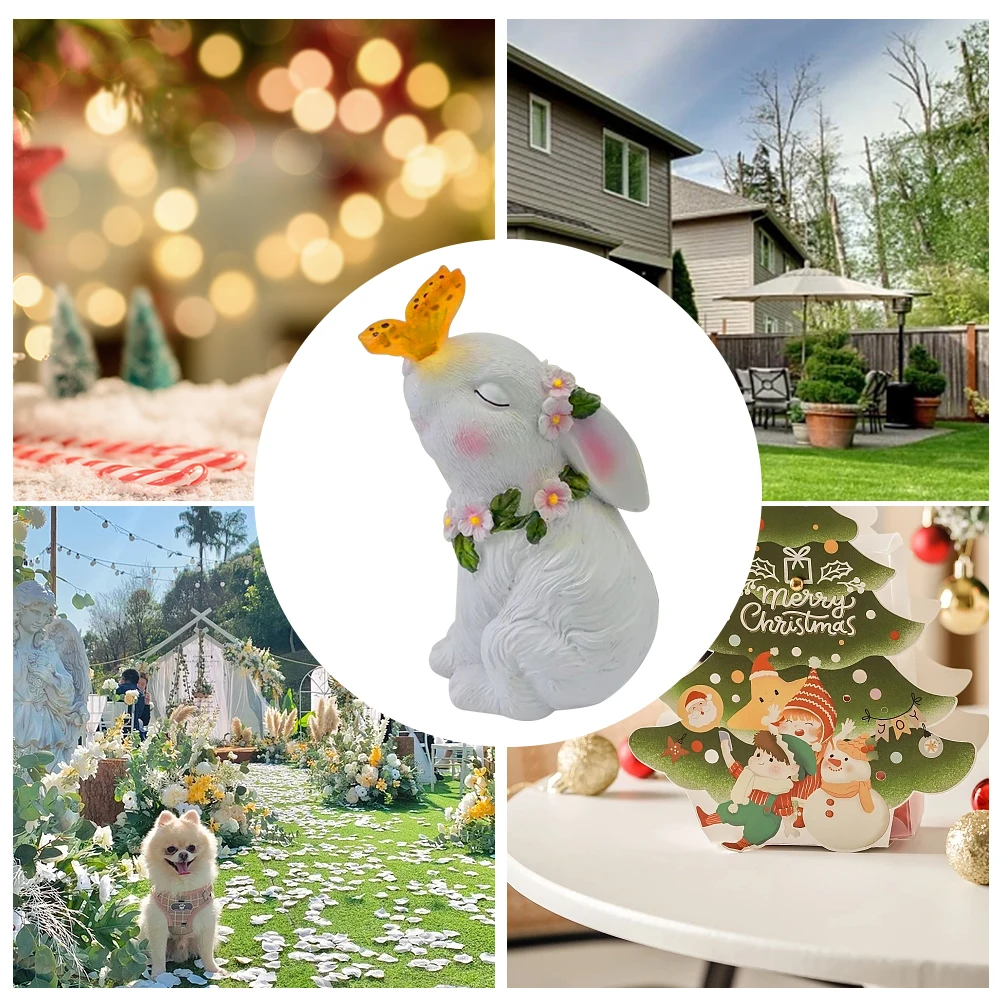ضوء أرنب يعمل بالطاقة الشمسية، ضوء زخرفي على شكل أرنب يعمل بالطاقة الشمسية، منحوتات أرانب مقاومة للماء، رسوم متحركة من الراتنج للفناء والحديقة #5