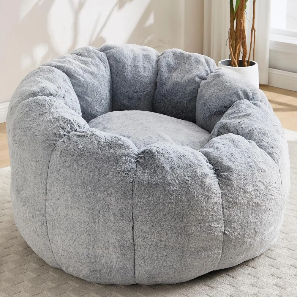 Faux Fur Giant Bean Bag Chair, Soft Comfy Chair for Adults, Cozy Skin Friendly Fabric Round Accent Single Sofa for Living Room,