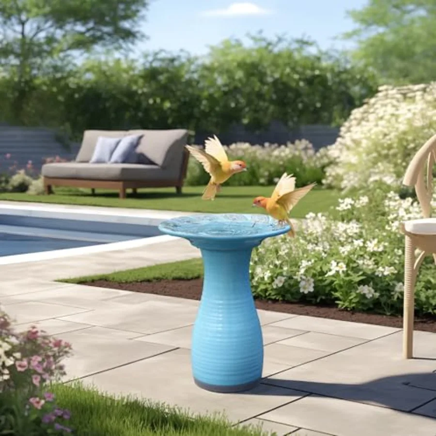 20 Inch Ceramic Bird Bath for Outside, Elegant Tall Outdoor Bird Bath, Lightweight Pedestal Glazed Birdbaths for Outdoors with - view 5