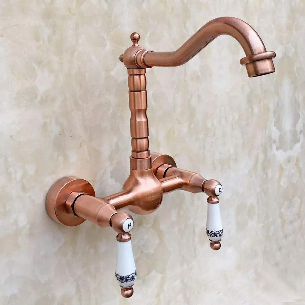 Rubinetto miscelatore con beccuccio girevole per bagno da cucina a parete in ottone rame rosso antico arg032